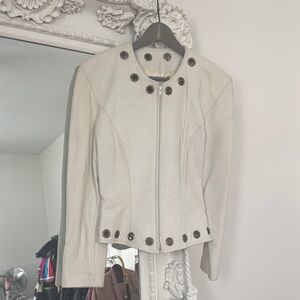 Danier Cream Leather Jacket with Grommet Details
